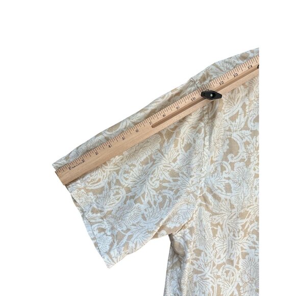 Caribbean Shirt Mens Large Beige White Linen Short Sleeve Floral Tropical Button - Picture 7 of 8
